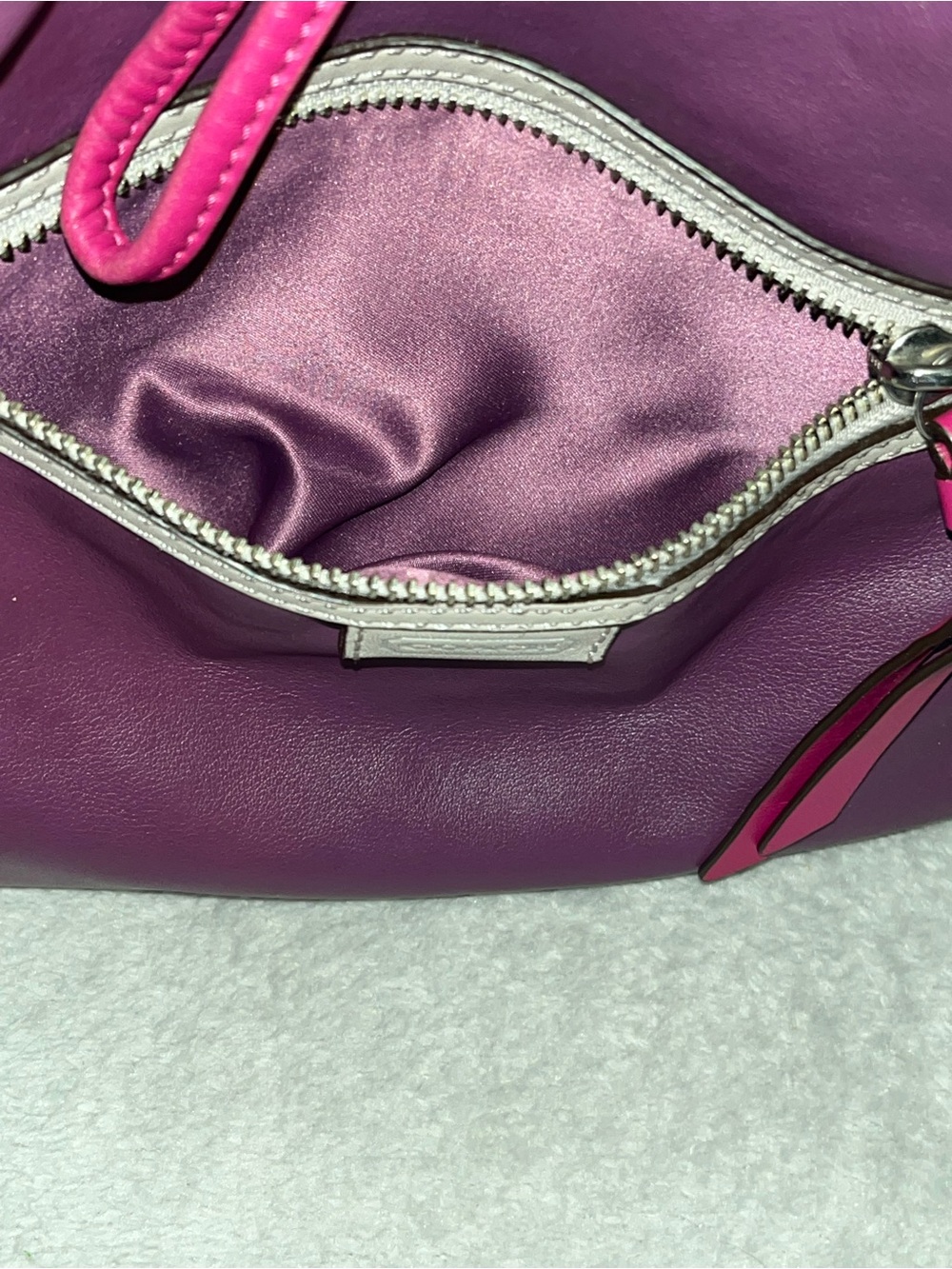 Coach Purple & Hot Pink Leather Drawstring Shoulder Bag - Picture 10 of 13